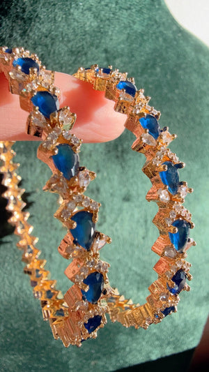 Binal Set of 2 Blue Sapphire 1 gram gold Bangles /Wedding Jewelry/Indian Jewelry / Bridal diamond Bracelets