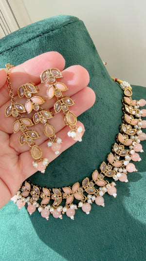 Neha Antique Polki Kundan peach necklace/Wedding necklace/Bridal necklace/Indian necklace/Indian jewelry/Blue necklace