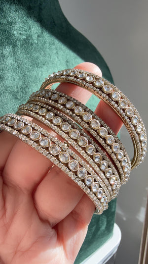 Versatile Antique color Set of 4 Polki Kundan antique finish Bangles/ Wedding bangles /Indian jewelry/ Kundan bangles Dull bangles set