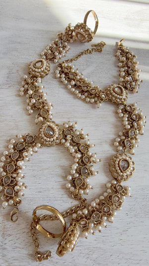 Antique dull Gold Polki Pearl Kundan Hath Paan single /hand harness/Indian Jewelry/Hand Jewelry/Haath phool/Hathh Panja