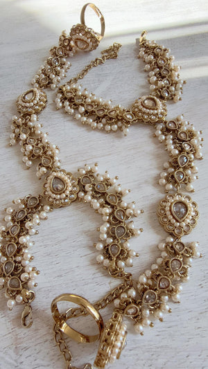 Antique dull Gold Polki Pearl Kundan Hath Paan single /hand harness/Indian Jewelry/Hand Jewelry/Haath phool/Hathh Panja