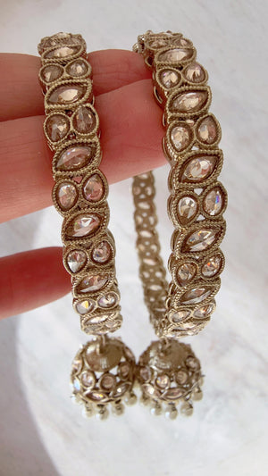 Versatile bangles Gold Kundan Pearl Bangles with hanging jhumka/Indian polki Bangles/ Indian jewelry/wedding jewelry/ Kundan bangles/