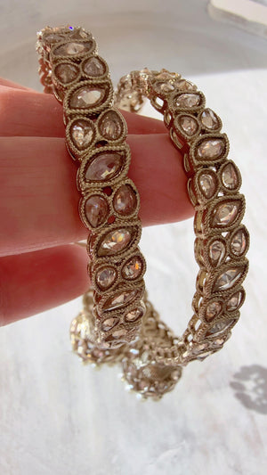 Versatile bangles Gold Kundan Pearl Bangles with hanging jhumka/Indian polki Bangles/ Indian jewelry/wedding jewelry/ Kundan bangles/