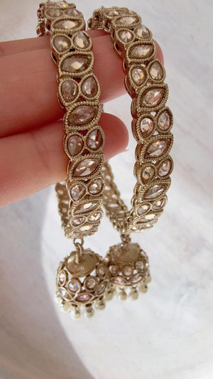 Versatile bangles Gold Kundan Pearl Bangles with hanging jhumka/Indian polki Bangles/ Indian jewelry/wedding jewelry/ Kundan bangles/