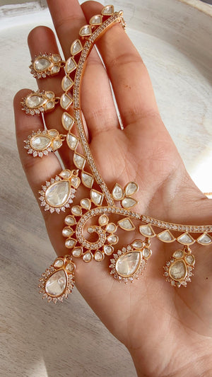 Zoya Navratan Moissanite gold necklace earrings set/Polki Kundan diamond Necklace / Indian Bridal Jewelry/Indian Wedding jewelry
