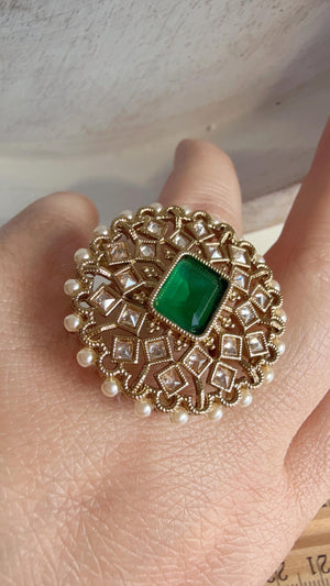 Kundan Polki GREEN Ring/Adjustable Ring/ Indian Ring/ Indian Jewelry/Indian Wedding jewelry/bridal accessories
