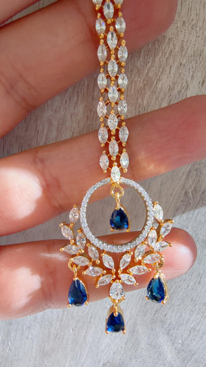 American Diamond 2 Tone BLUE Maang tikka/ Indian Wedding Jewelry/ Pakistani Jewelry/ Matha patti/ Indian forehead jewelry/Indian Jewelry