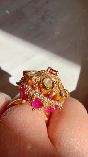 Ruby Cocktail ring/Bridal Kundan Moissanite diamond Ring/Adjustable Ring/Diamond Kundan Ring /Indian Wedding jewelry/