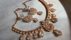 Zoya Navratan Moissanite gold necklace earrings set/Polki Kundan diamond Necklace / Indian Bridal Jewelry/Indian Wedding jewelry