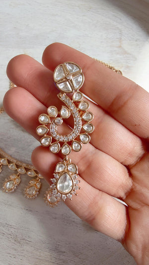 Zoya Navratan Moissanite gold necklace earrings set/Polki Kundan diamond Necklace / Indian Bridal Jewelry/Indian Wedding jewelry
