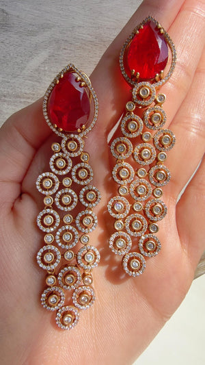 Moissanite kundan Ruby Earrings /Diamond Chandelier Earrings/ Diamond doublet Earrings// Kundan Jhumka /Cubic Zirconia earrings