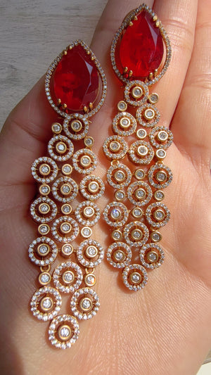Moissanite kundan Ruby Earrings /Diamond Chandelier Earrings/ Diamond doublet Earrings// Kundan Jhumka /Cubic Zirconia earrings