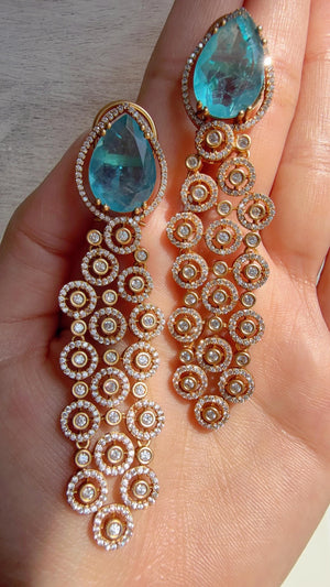 Moissanite kundan firoza Earrings /Diamond Chandelier Earrings/ Diamond doublet Earrings// Kundan Jhumka /Cubic Zirconia earrings