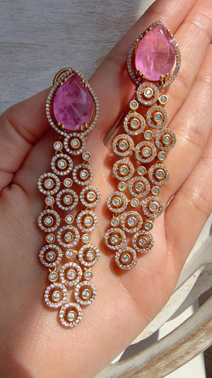 Moissanite kundan light purple Earrings /Diamond Chandelier Earrings/ Diamond doublet Earrings// Kundan Jhumka /Cubic Zirconia earrings