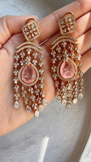Baby Pink doublet diamond Chandelier Earrings/Statement diamond Earrings/Diamond Drop Earrings/Suhag Bridal earrings