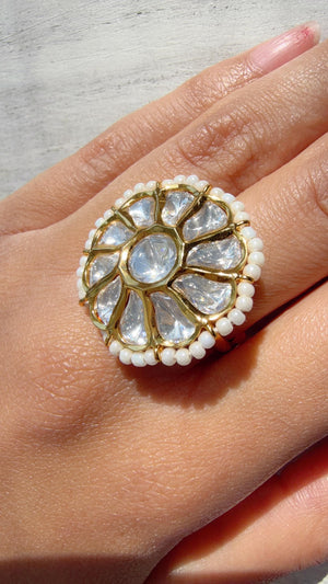 Jadau Pachi Kundan Gold finger ring /Bridal Kundan Moissanite diamond Ring/Adjustable Ring/Diamond Ring /Indian Wedding jewelry/