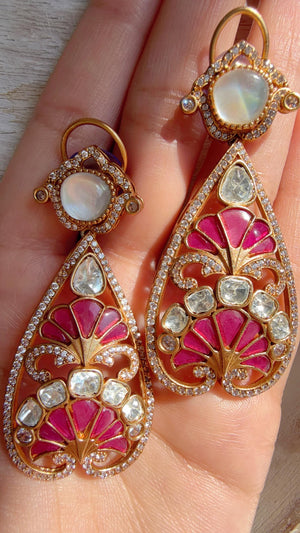 Aria Ruby danglers/Amrapali inspired Moissanite doublet Earrings/Elegant Statement Jewelry/Bridal jhumka