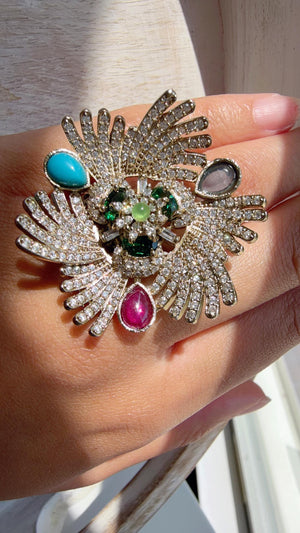 Multi stone Cocktail ring/Bridal Kundan diamond Ring/Adjustable Ring/Diamond Kundan Ring /Indian Wedding jewelry/