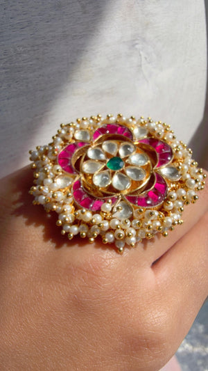 Jadau Pachi Kundan Ruby green finger ring /Bridal Kundan Moissanite diamond Ring/Adjustable Ring/Diamond Ring /Indian Wedding jewelry/