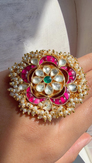 Jadau Pachi Kundan Ruby green finger ring /Bridal Kundan Moissanite diamond Ring/Adjustable Ring/Diamond Ring /Indian Wedding jewelry/