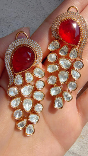 Sabyasachi-Inspired Moissanite kundan Ruby danglers Earrings/Elegant Statement Jewelry/Moissanite Earrings/Bridal Diamond