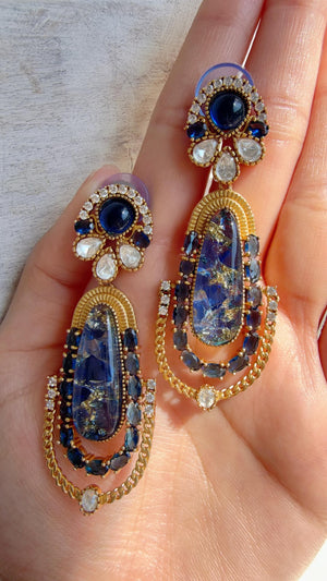 Kiran Sabyasachi-Inspired Moissanite Navy Blue Earrings/Elegant Statement Jewelry/ Moissanite Multi Earrings/Bridal Diamond earrings