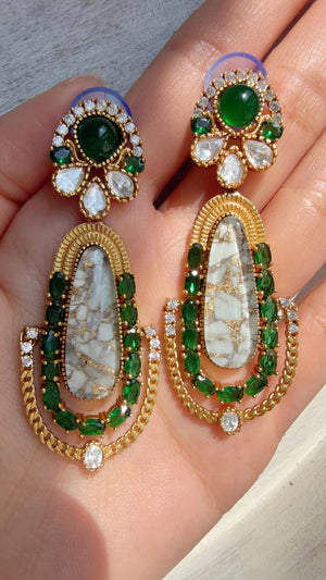 Kiran Sabyasachi-Inspired Moissanite Mother of Pearl Earrings/Elegant Statement Jewelry/Moissanite Multi Earrings/Bridal Diamond earrings