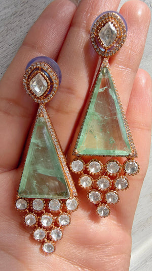 Geometric Pyramid Diamond Mint Earrings /American Diamond chandbali Earrings/Statement Danglers/Bridal Chandelier Earrings/