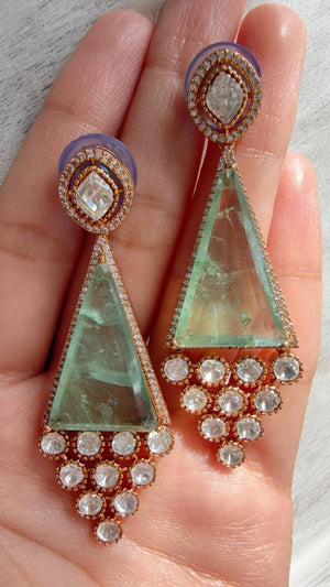 Geometric Pyramid Diamond Mint Earrings /American Diamond chandbali Earrings/Statement Danglers/Bridal Chandelier Earrings/