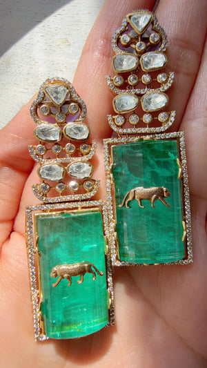 Moissanite Kundan Dangler Mint Earrings /American Diamond Doublet Leopard Earrings/Statement Danglers/Bridal Chandelier Earrings/Tanvi