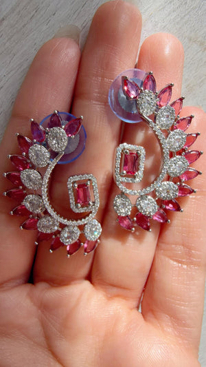 Diamond silver medium length Ruby earrings /Indian Studs/Indian Jewelry/diamond Studs/Statement Stud Earring/Silver earrings