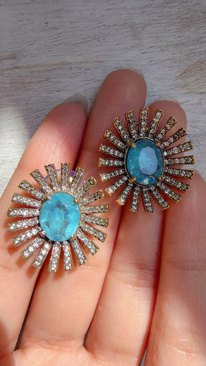 Firoza Moissanite Stone Earrings/Diamond Kundan Studs /Indian Jewelry /Statement Earring - Shanaya