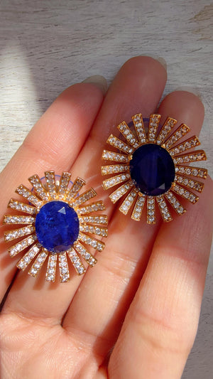 Blue Moissanite Stone Earrings/Diamond Kundan Studs /Indian Jewelry /Statement Earring - Shanaya