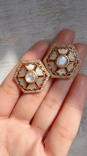 Moissanite Polki Meenakari Kundan Studs /Indian Jewelry /Statement Kundan Earring/Diamond Studs - Seerat