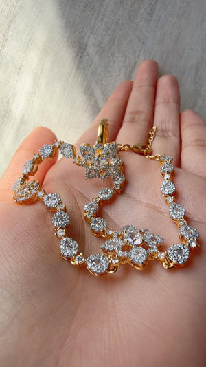 2 Tone Gold Diamond Floral Haath Phool /Indian Hand Jewelry/Haath phool - Sahiba