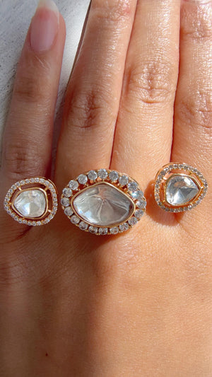 Double Finger Statement ring/Bridal Kundan Moissanite diamond Ring/Adjustable Ring/Indian Wedding jewelry/