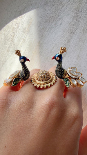 Large Statement ring/Bridal Moissanite diamond Ring/Adjustable kundan Ring/Indian Wedding jewelry/