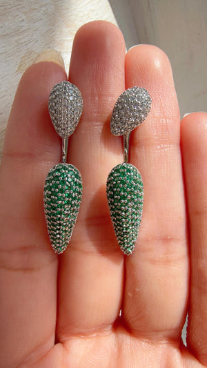 Silver Green Diamond Ear Jacket Earrings/ Back Crystal Stud Earrings/Indian Earring Set/Bridal Jewelry Gift For Her