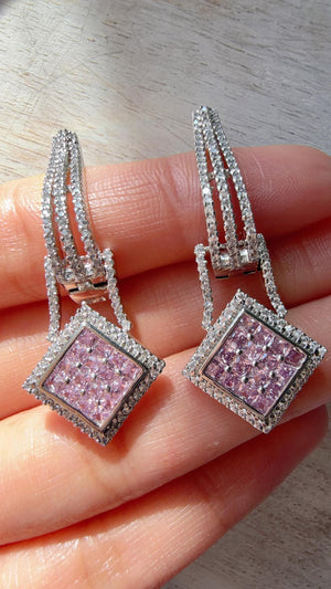 Silver Crystal Hoop Earrings | Cubic Zirconia Baby pink Hoops | Elegant Lever Back Earrings | Everyday Luxury Jewelry | Gift for Her