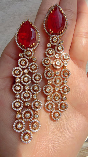 Moissanite kundan Ruby Earrings /Diamond Chandelier Earrings/ Diamond doublet Earrings// Kundan Jhumka /Cubic Zirconia earrings
