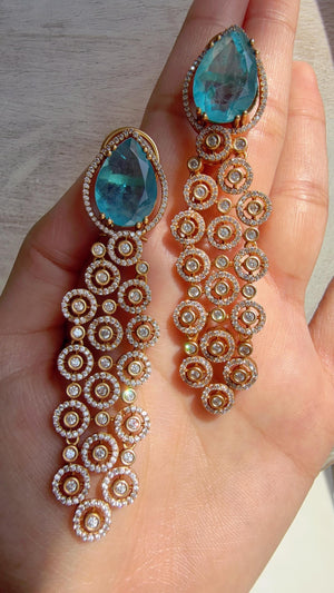 Moissanite kundan firoza Earrings /Diamond Chandelier Earrings/ Diamond doublet Earrings// Kundan Jhumka /Cubic Zirconia earrings