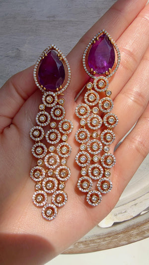 Moissanite kundan Purple Earrings /Diamond Chandelier Earrings/ Diamond doublet Earrings// Kundan Jhumka /Cubic Zirconia earrings