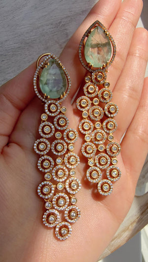Moissanite kundan Mint Earrings /Diamond Chandelier Earrings/ Diamond doublet Earrings// Kundan Jhumka /Cubic Zirconia earrings