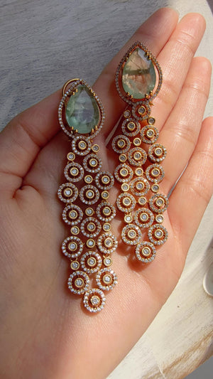 Moissanite kundan Mint Earrings /Diamond Chandelier Earrings/ Diamond doublet Earrings// Kundan Jhumka /Cubic Zirconia earrings