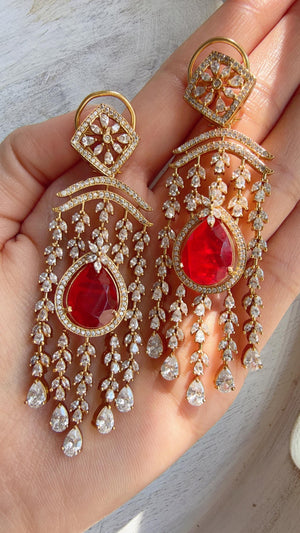Ruby doublet diamond Chandelier Earrings/Statement diamond Earrings/Diamond Drop Earrings/Suhag Bridal earrings