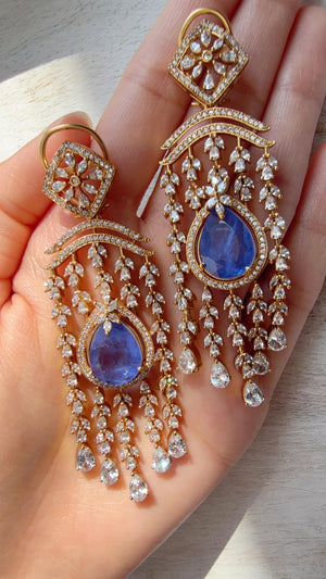 Blue doublet diamond Chandelier Earrings/Statement diamond Earrings/Diamond Drop Earrings/Suhag Bridal earrings