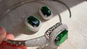Emerald Green Hasli Necklace and Stud Earrings Set | Moissanite CZ Jewelry | Luxury Statement Set - Hellen