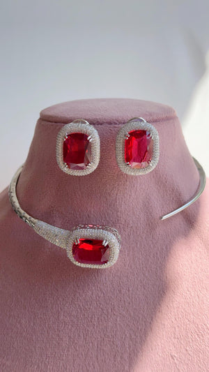 Ruby Hasli Necklace and Stud Earrings Set | Moissanite CZ Jewelry | Luxury Statement Set - Hellen