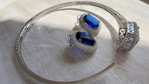 Blue Hasli Necklace and Stud Earrings Set | Moissanite CZ Jewelry | Luxury Statement Set - Hellen