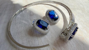 Blue Hasli Necklace and Stud Earrings Set | Moissanite CZ Jewelry | Luxury Statement Set - Hellen